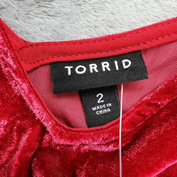 NEW Torrid Top Womens 2 2X 18/20 Red Sophie Velvet Swing Cami V-Neck Stretch - Picture 5 of 11